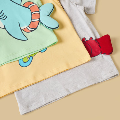 Pack of 3 - Aquatic 3D Animal Print Cotton T-shirt