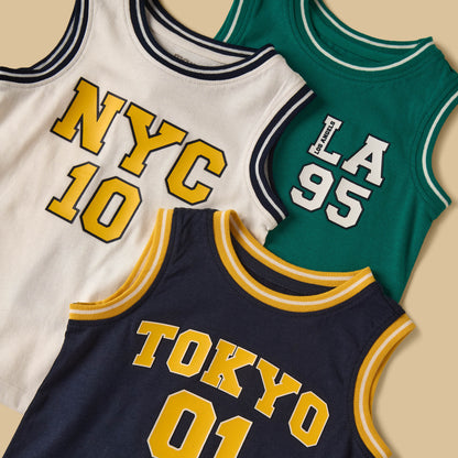 Pack of 3 - Varsity Print Sleeveless T-shirt