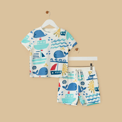 Printed Cotton T-shirt and Shorts Set