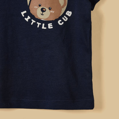 Bear Print Cotton T-shirt and Shorts Set