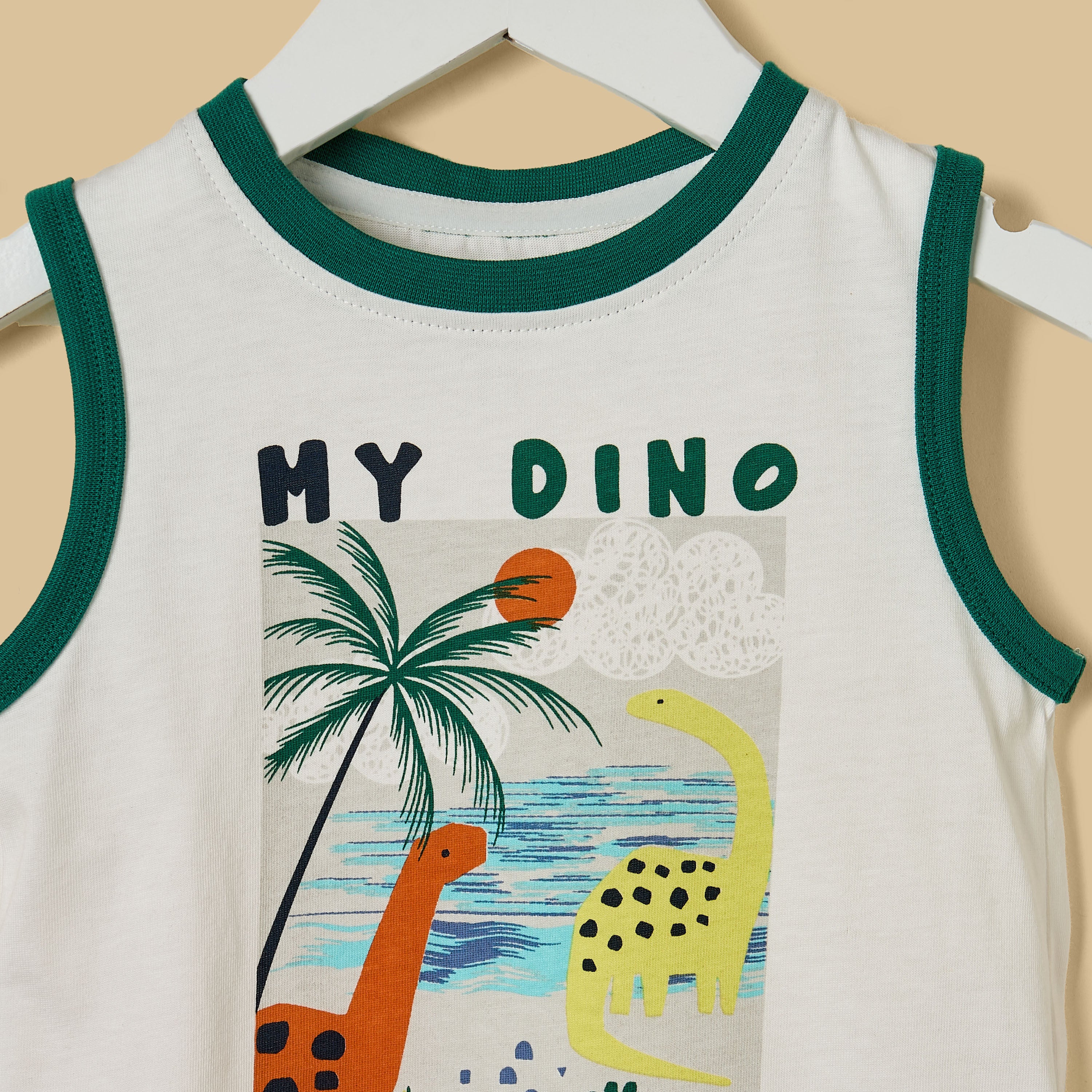 Dinosaur Print Sleeveless Cotton T-shirt and Shorts Set