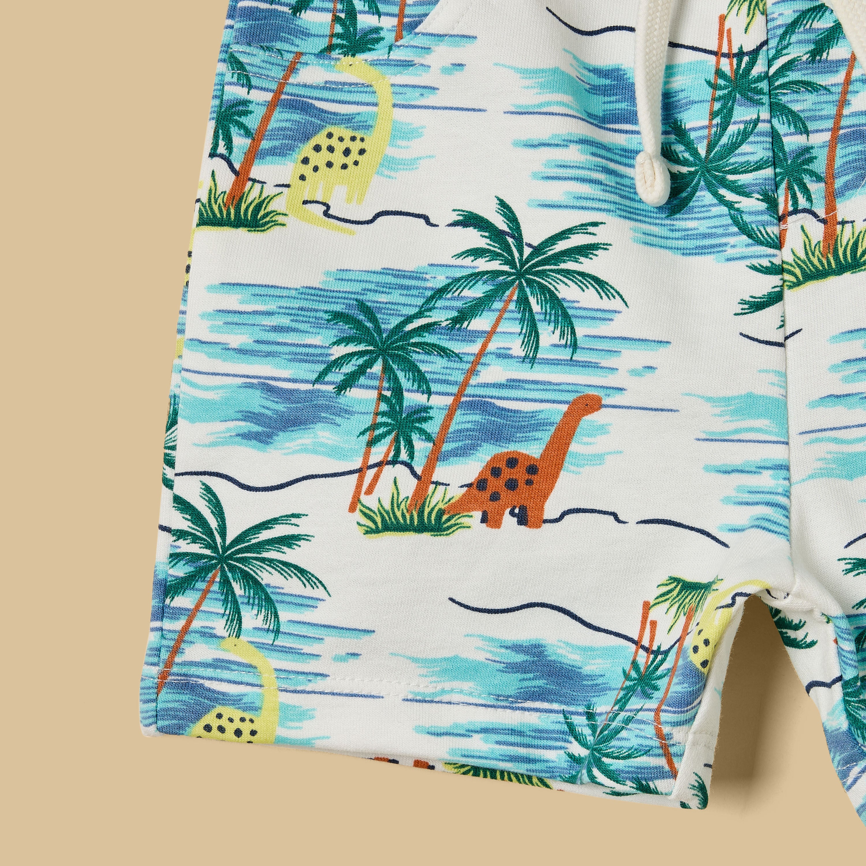 Dinosaur Print Sleeveless Cotton T-shirt and Shorts Set