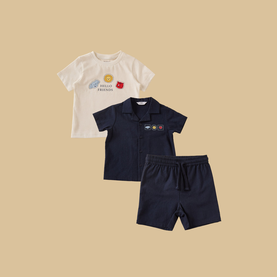 Graphic Print Cotton Shirt with T-shirt and Shorts