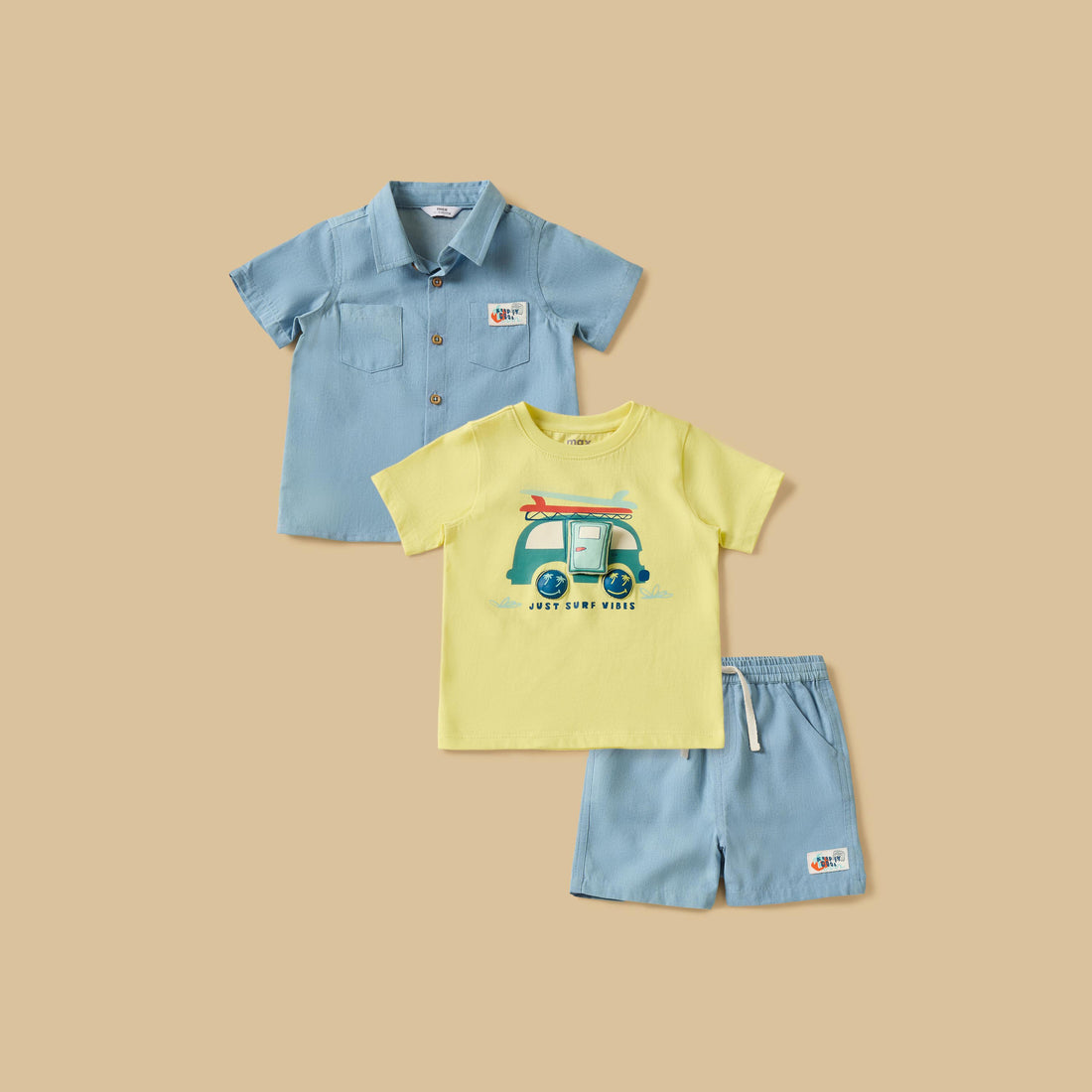 Printed Cotton T-shirt with Shirt and Shorts Set