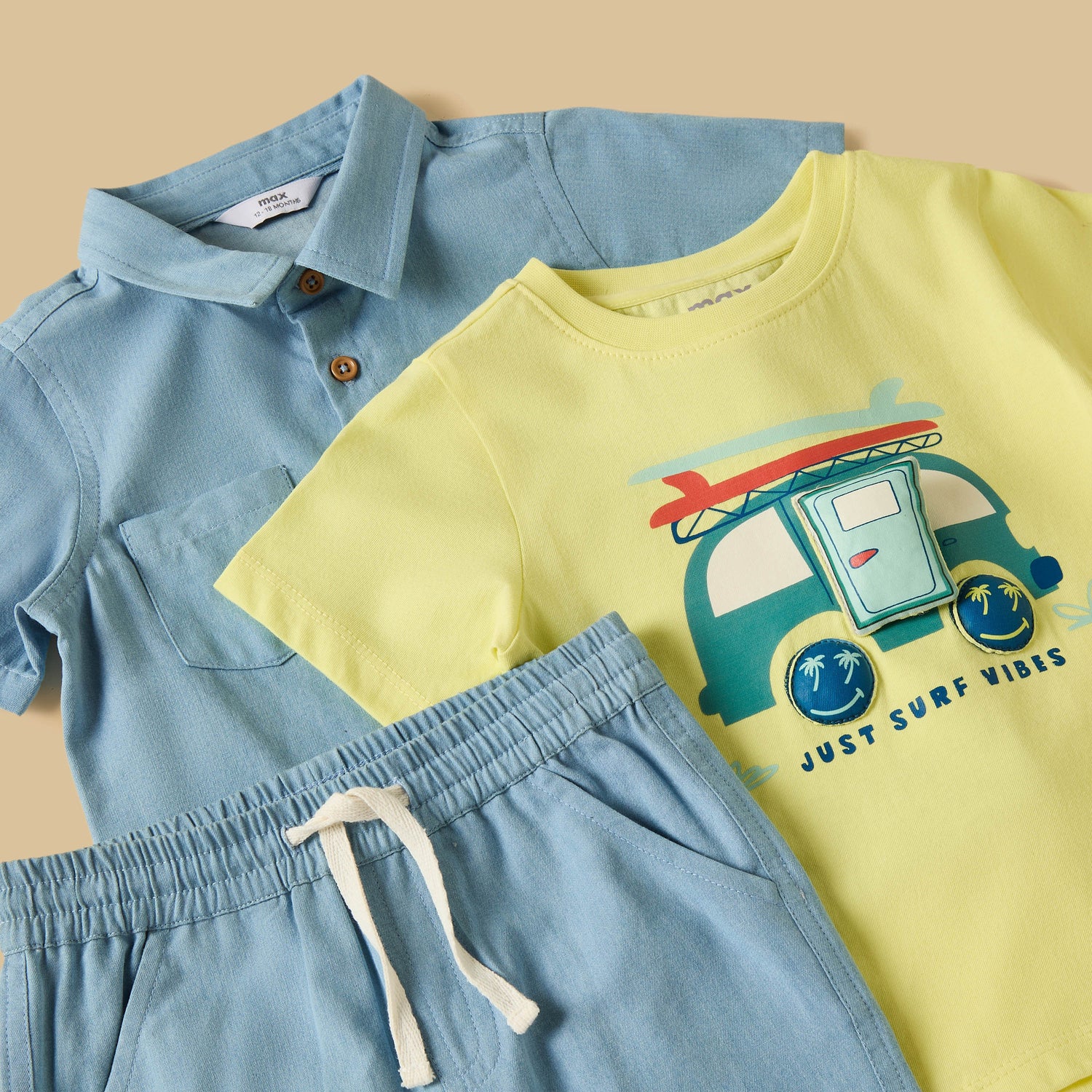 Printed Cotton T-shirt with Shirt and Shorts Set