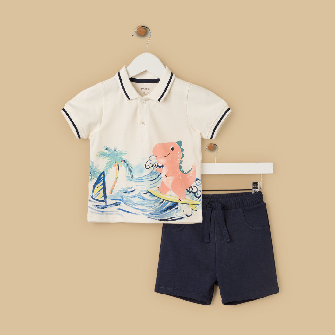 Dinosaur Print Cotton Polo T-shirt and Shorts Set