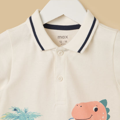 Dinosaur Print Cotton Polo T-shirt and Shorts Set