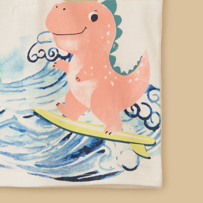 Dinosaur Print Cotton Polo T-shirt and Shorts Set