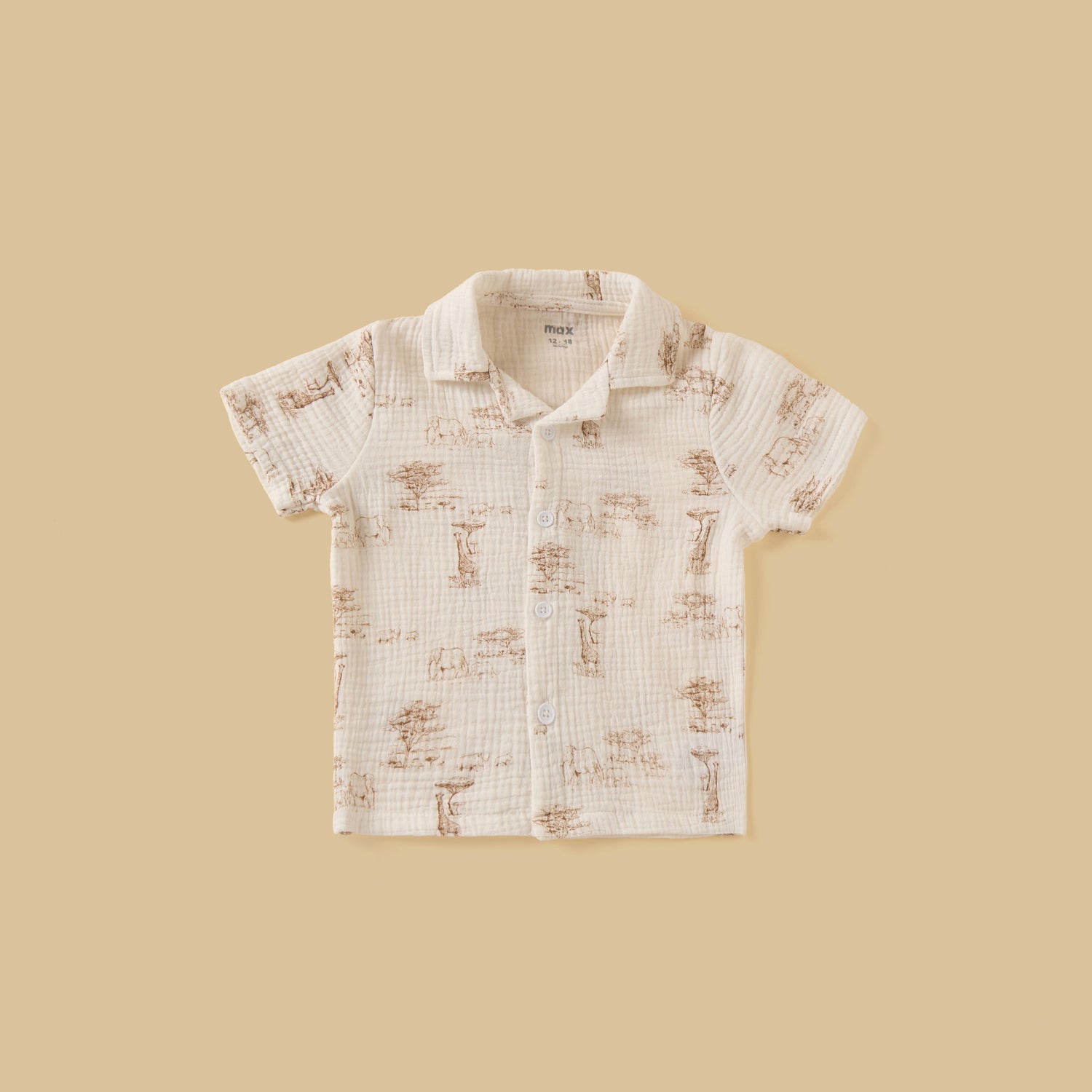 Printed Double Gauze Cotton Shirt with Shorts and Hat