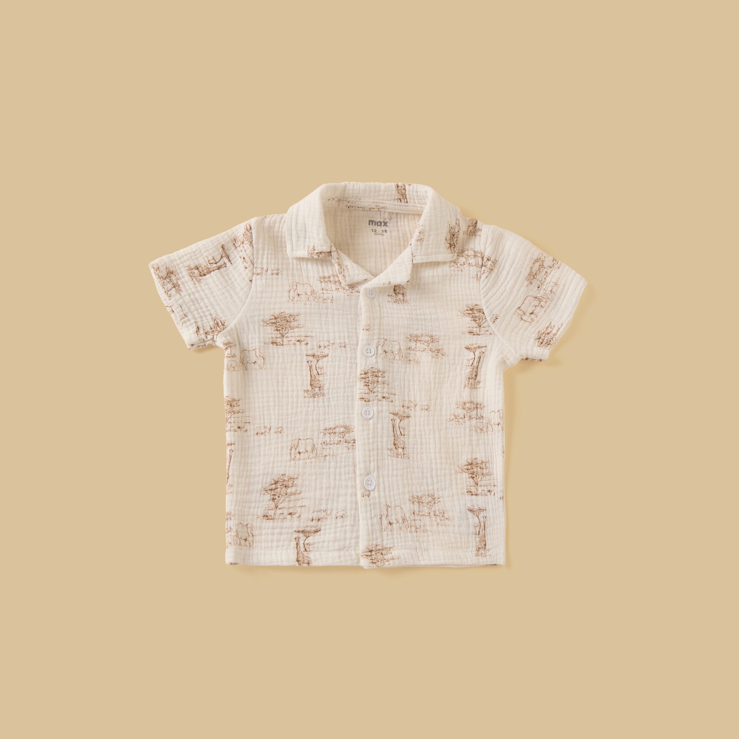 Printed Double Gauze Cotton Shirt with Shorts and Hat