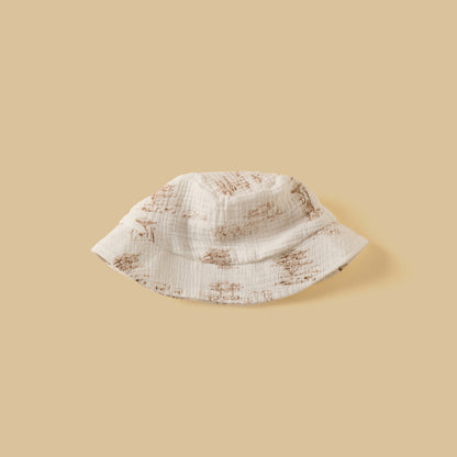 Printed Double Gauze Cotton Shirt with Shorts and Hat