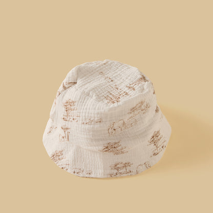 Printed Double Gauze Cotton Shirt with Shorts and Hat
