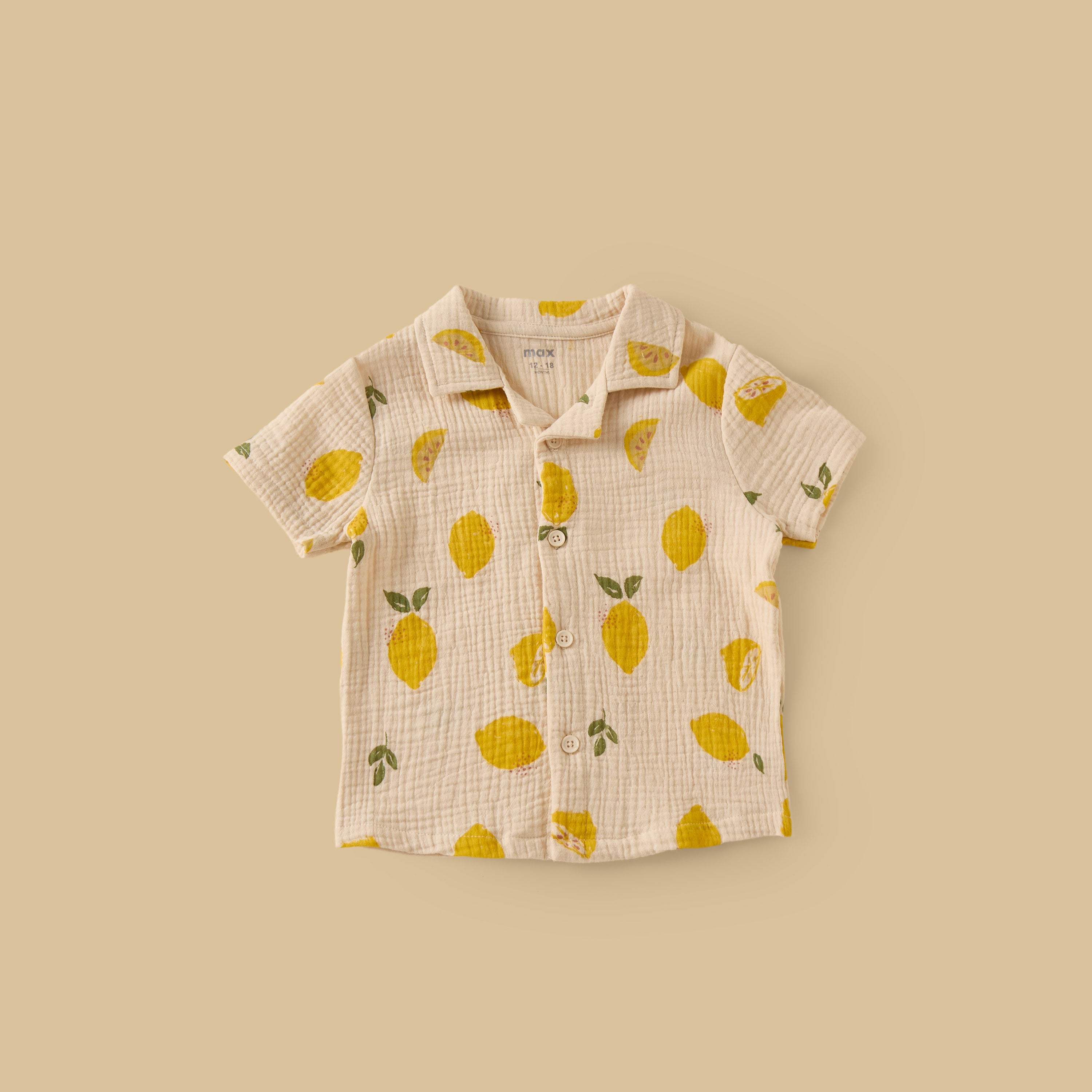 Lemon Print Double Gauze Cotton Shirt with Shorts and Hat