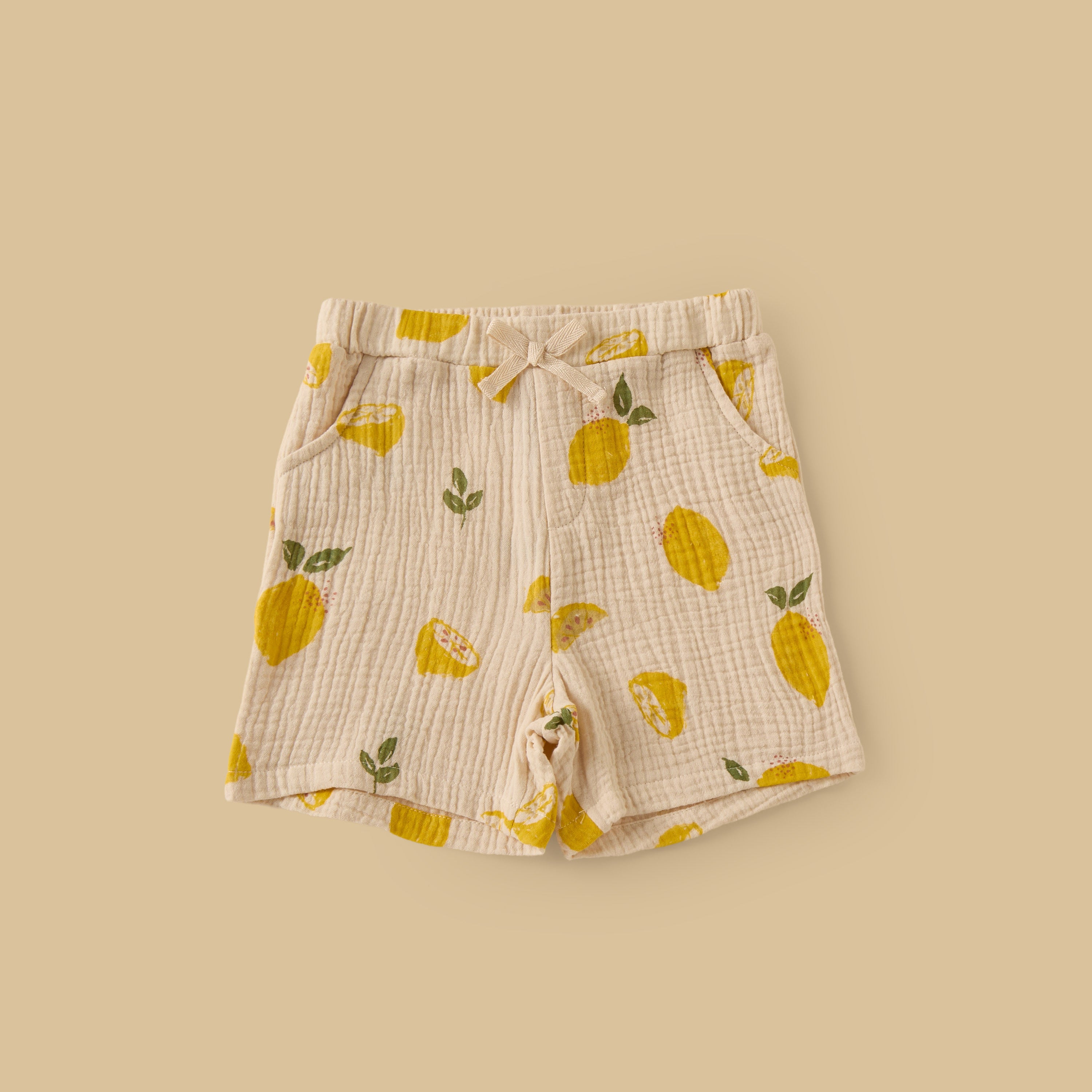 Lemon Print Double Gauze Cotton Shirt with Shorts and Hat