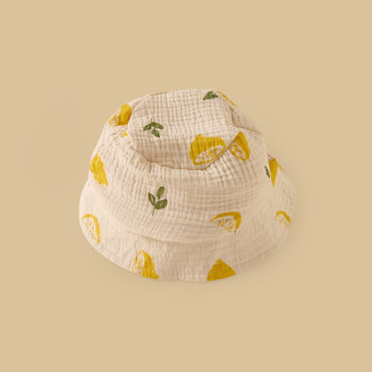 Lemon Print Double Gauze Cotton Shirt with Shorts and Hat