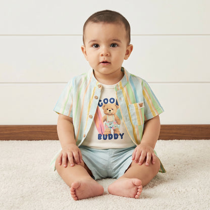 Striped Shirt with Bodysuit and Shorts - Multicolour / 12-18 mths