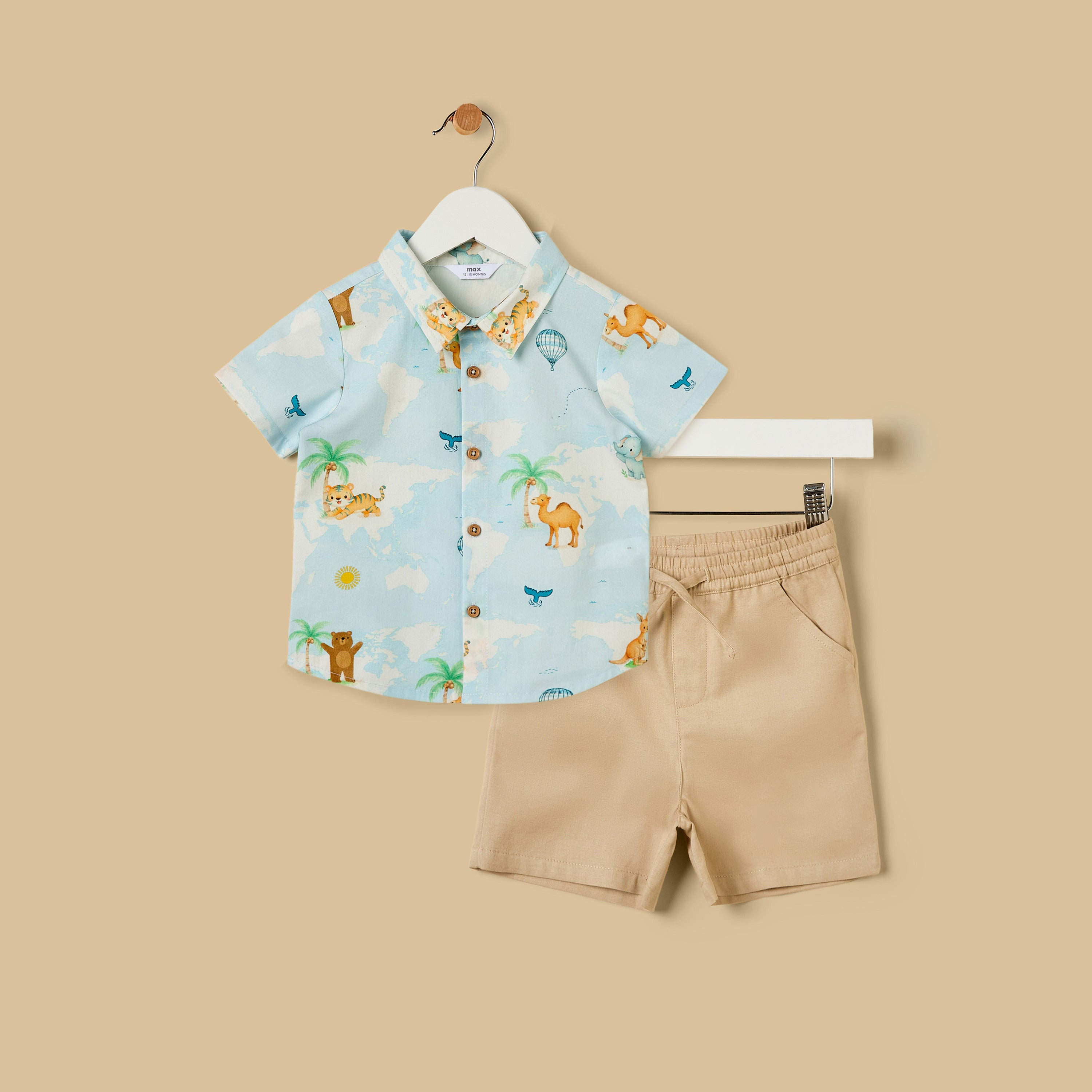 Graphic Print Cotton Shirt and Shorts Set