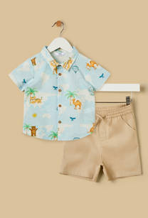 Graphic Print Cotton Shirt and Shorts Set-undefined-image-1