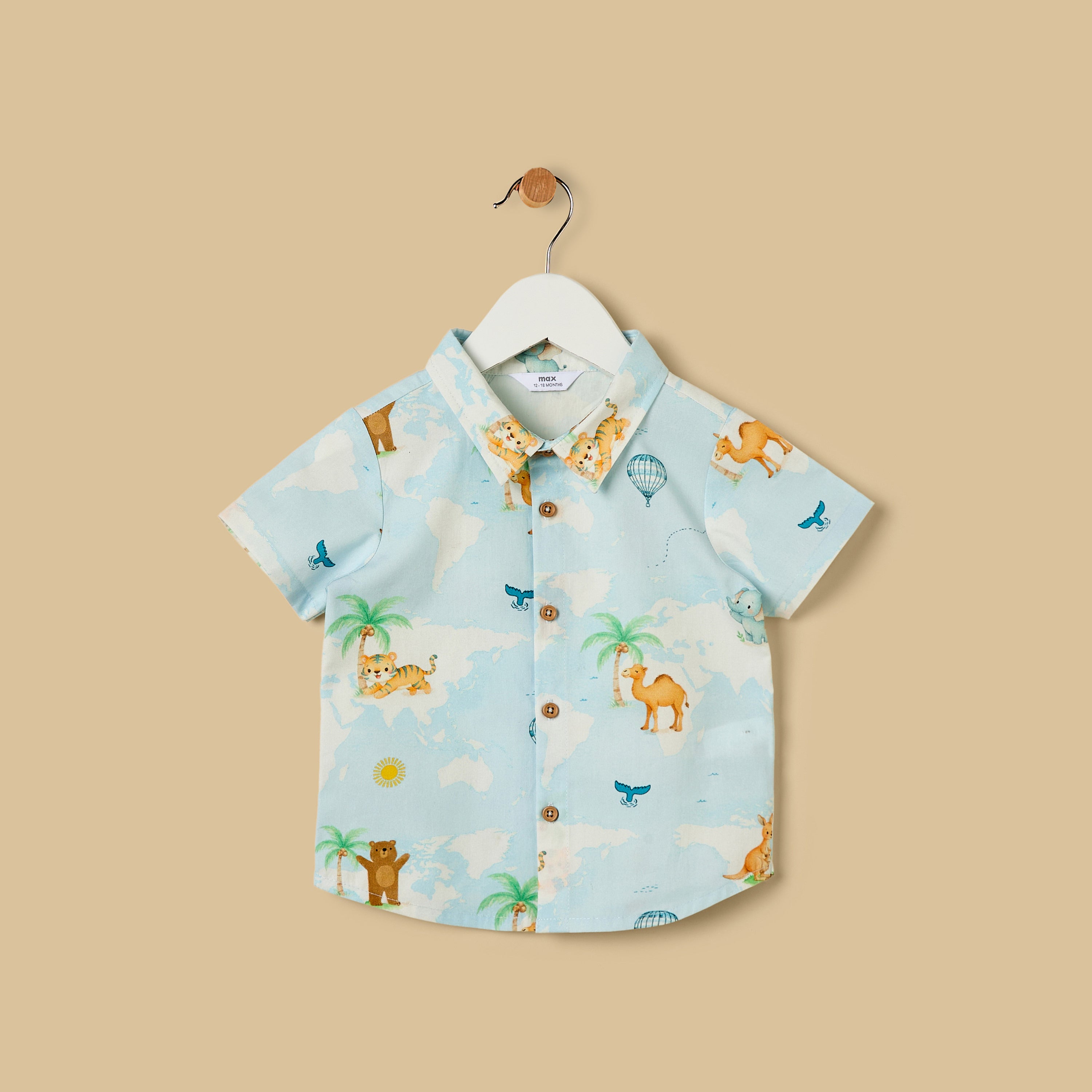 Graphic Print Cotton Shirt and Shorts Set