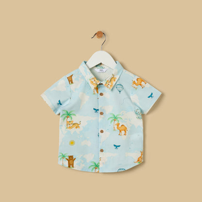 Graphic Print Cotton Shirt and Shorts Set