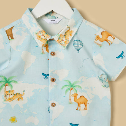 Graphic Print Cotton Shirt and Shorts Set