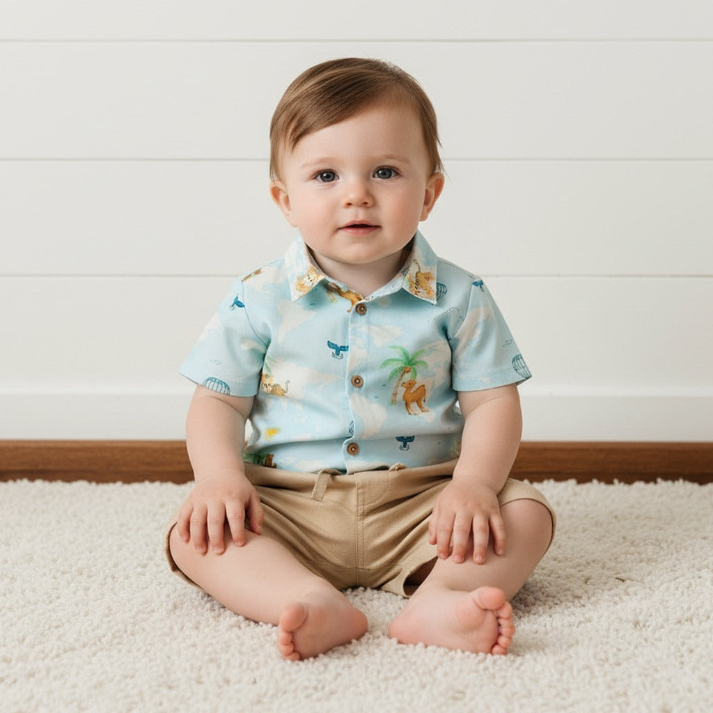 Graphic Print Cotton Shirt and Shorts Set
