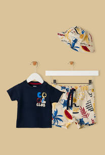 Printed Cotton T-shirt with Shorts and Cap-undefined-image-1