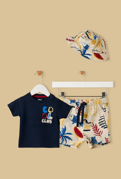 Printed Cotton T-shirt with Shorts and Cap-undefined-image-1