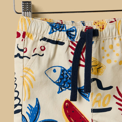 Printed Cotton T-shirt with Shorts and Cap