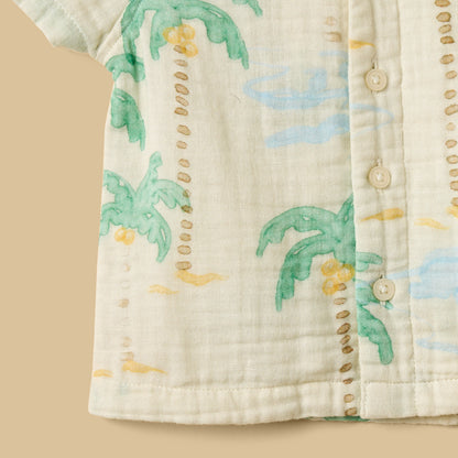 Palm Tree Print Cotton Shirt
