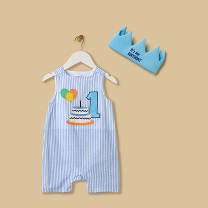 Birthday Embroidered Romper with Crown