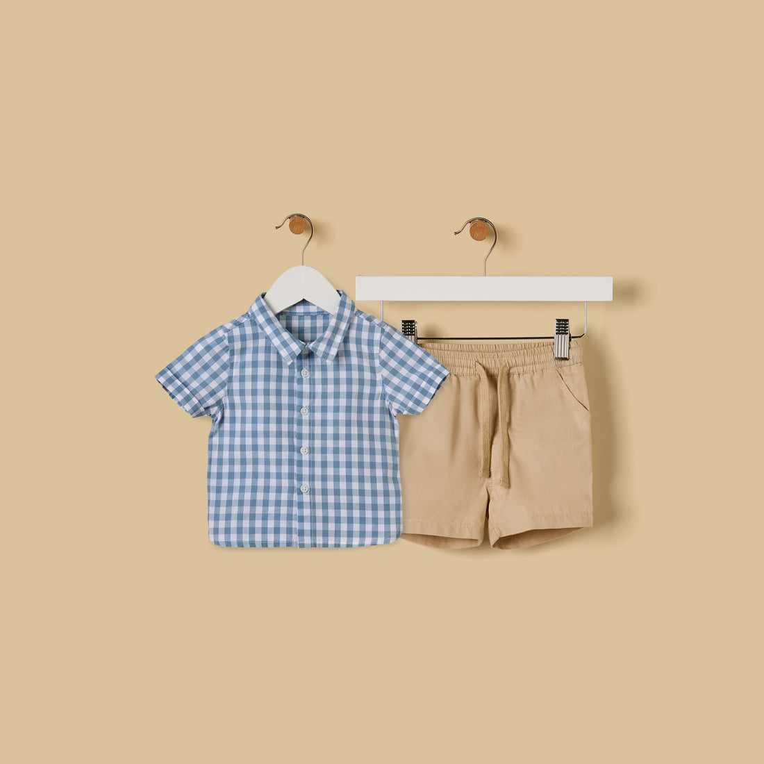 Gingham Cotton Shirt and Shorts Set - Blue