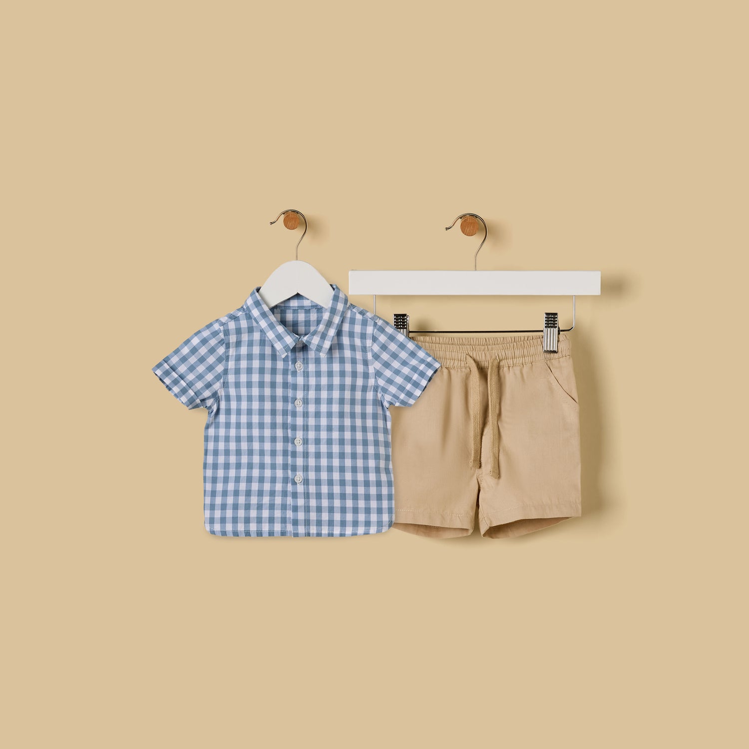Gingham Cotton Shirt and Shorts Set - Blue