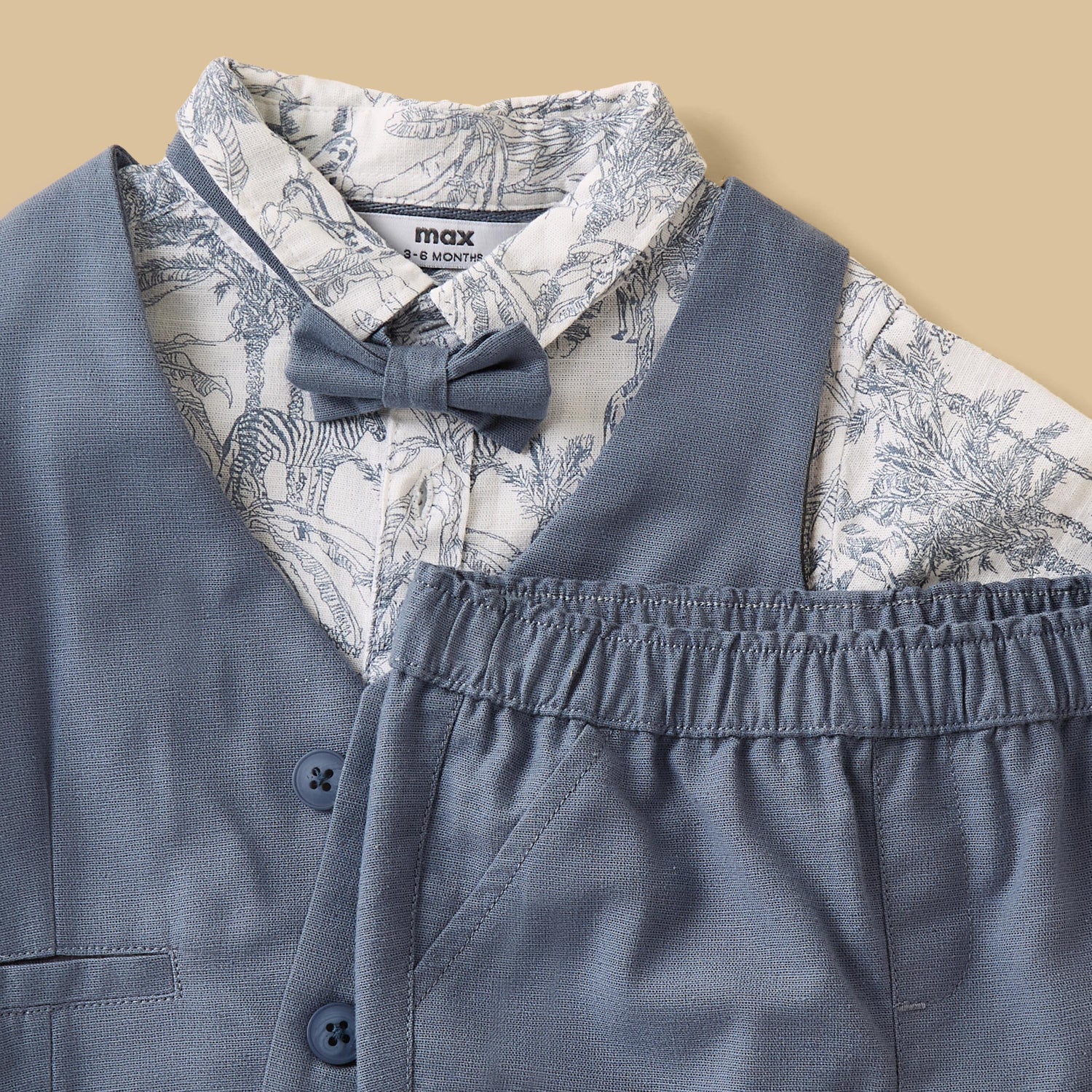 Safari Print Cotton Waistcoat with Shirt and Shorts Set