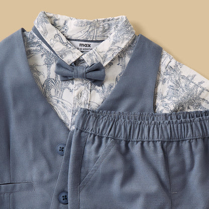Safari Print Cotton Waistcoat with Shirt and Shorts Set