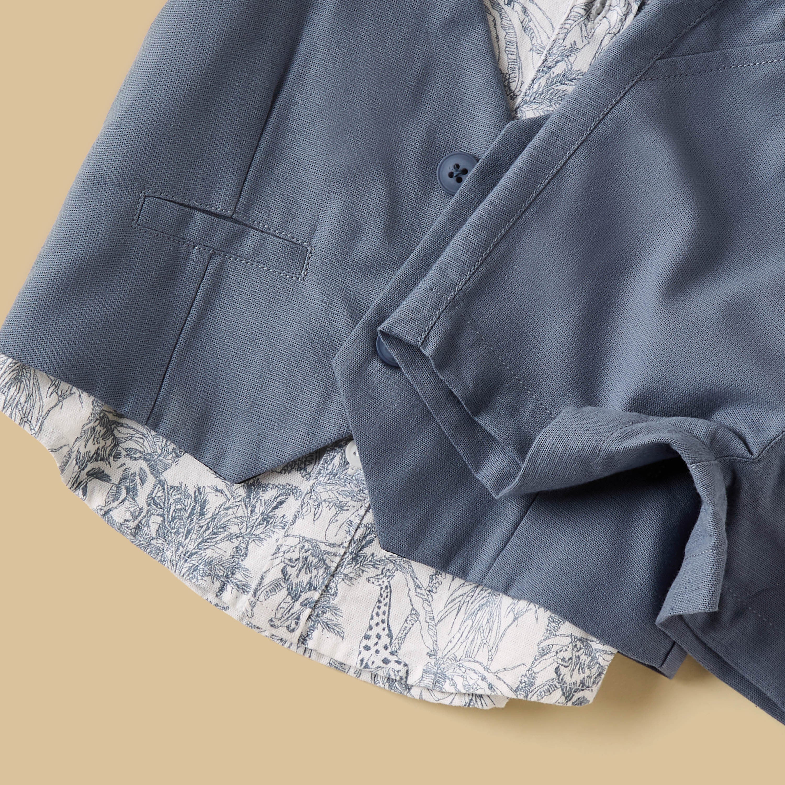 Safari Print Cotton Waistcoat with Shirt and Shorts Set