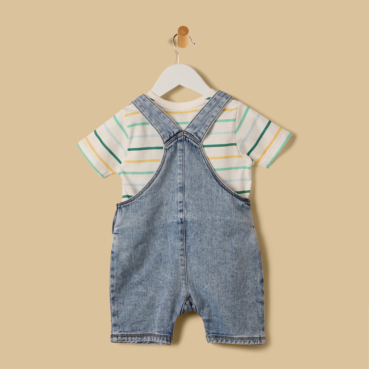 Embroidered Denim Dungaree with Striped T-shirt