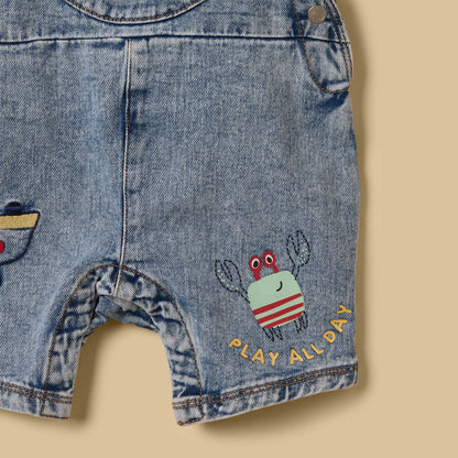 Embroidered Denim Dungaree with Striped T-shirt