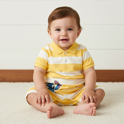 Stitch Print Cotton Romper - Yellow / 12-18 mths