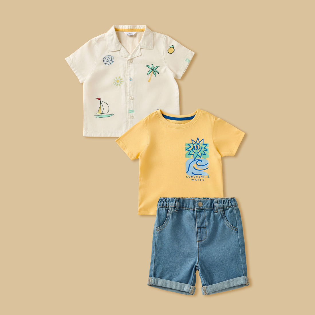 Embroidered Shirt with T-shirt and Shorts Set - Multicolour / 12-18 mths