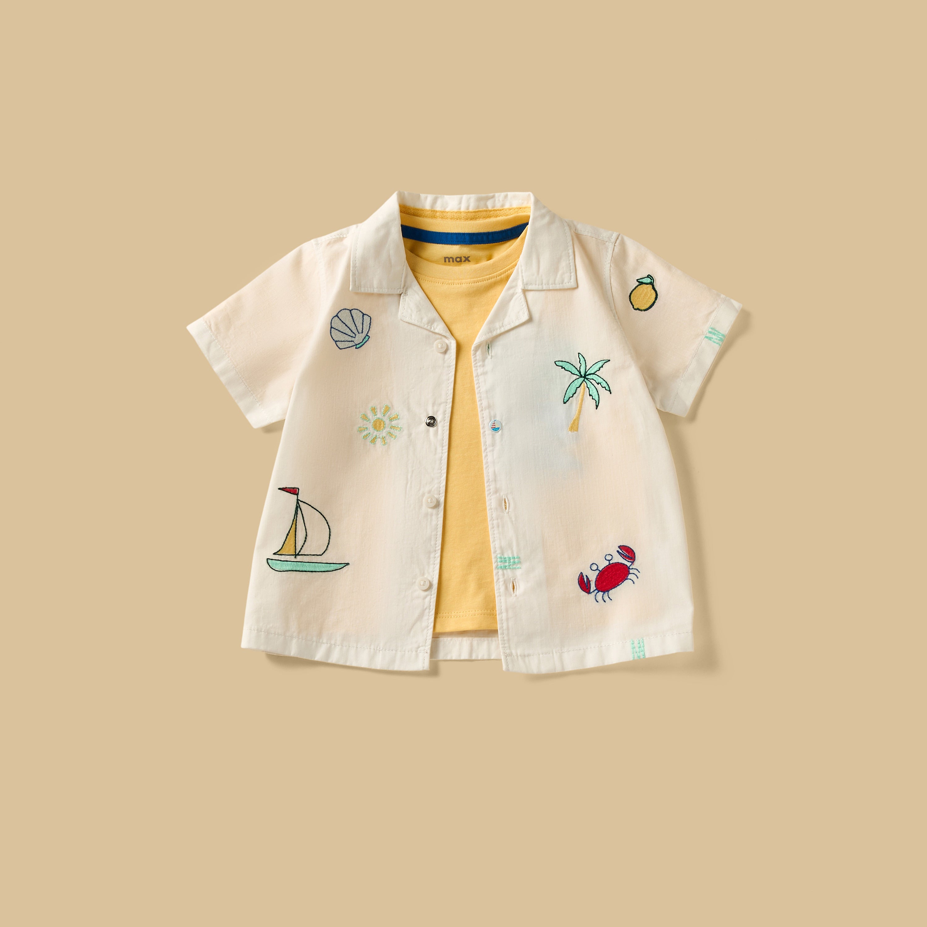 Embroidered Shirt with T-shirt and Shorts Set