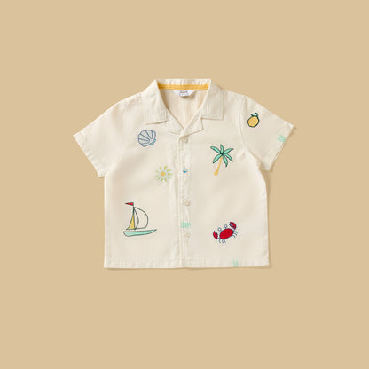 Embroidered Shirt with T-shirt and Shorts Set