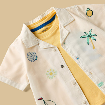 Embroidered Shirt with T-shirt and Shorts Set
