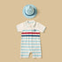 Striped Pique Cotton Polo Romper with Hat - White / 12-18 mths
