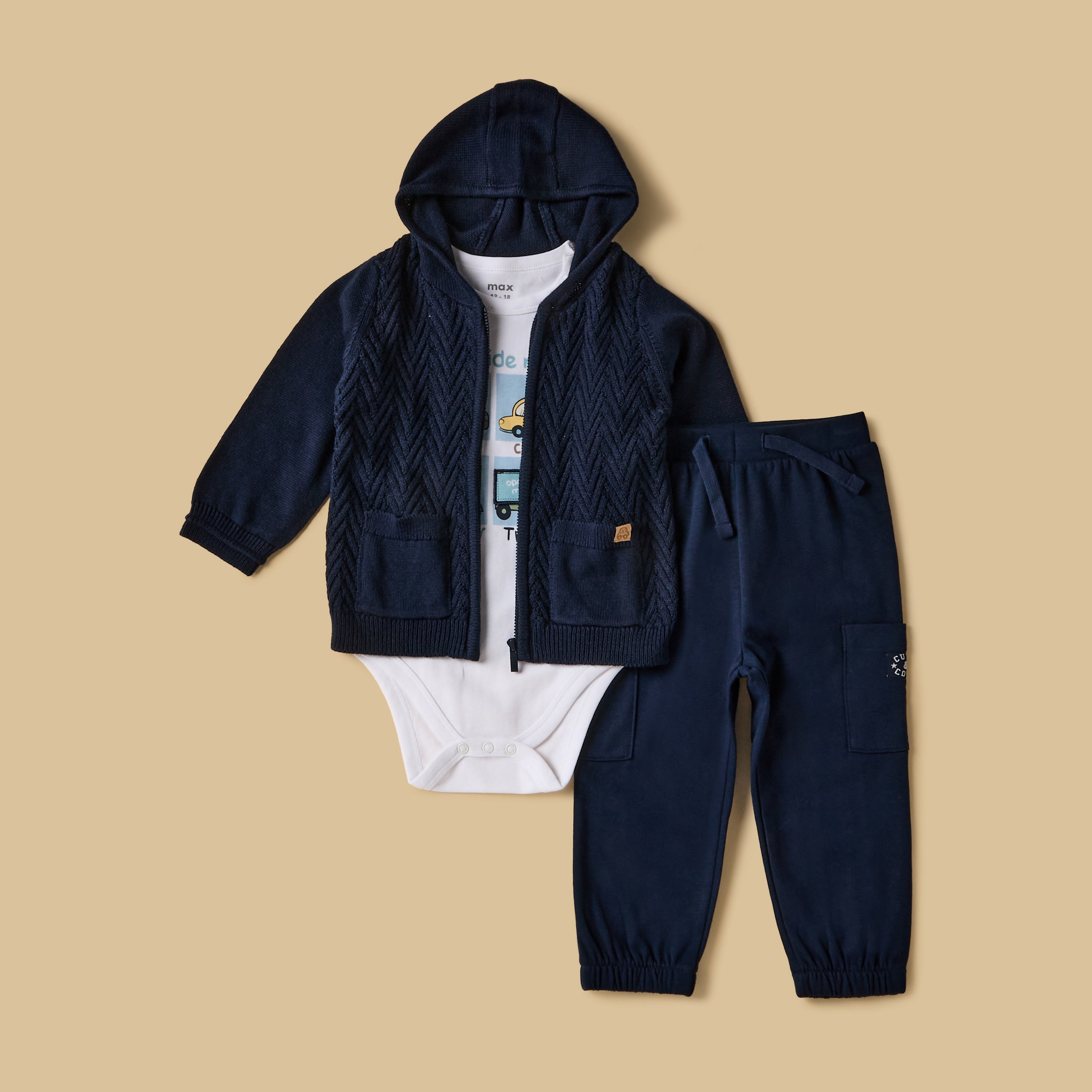 Printed Cotton Bodysuit with Zip Through Hoodie and Joggers