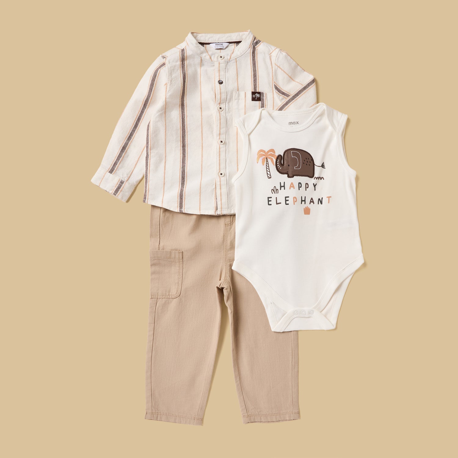 Striped Shirt with Bodysuit and Pants - Cream / 12-18 mths