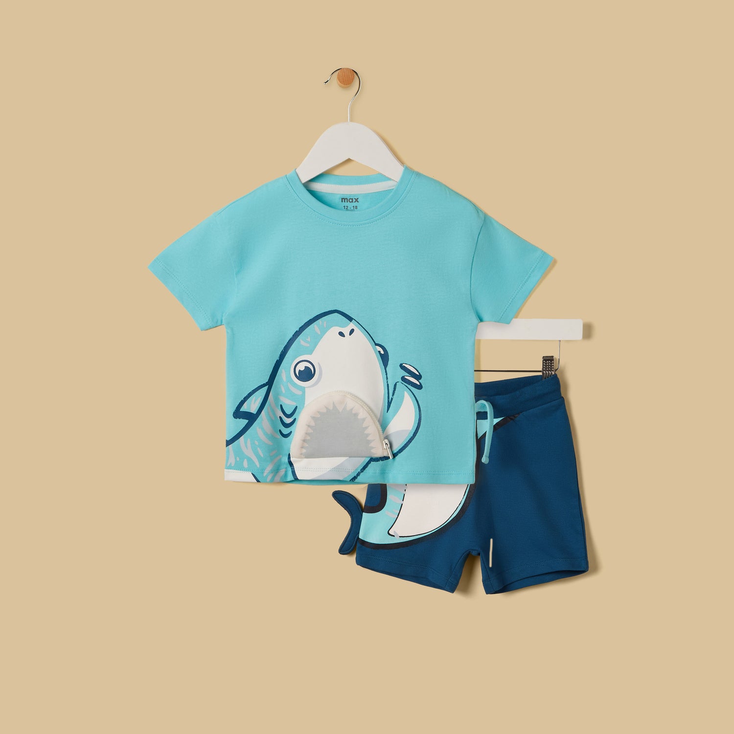Shark 3D Print T-shirt and Shorts Set - Blue / 12-18 mths
