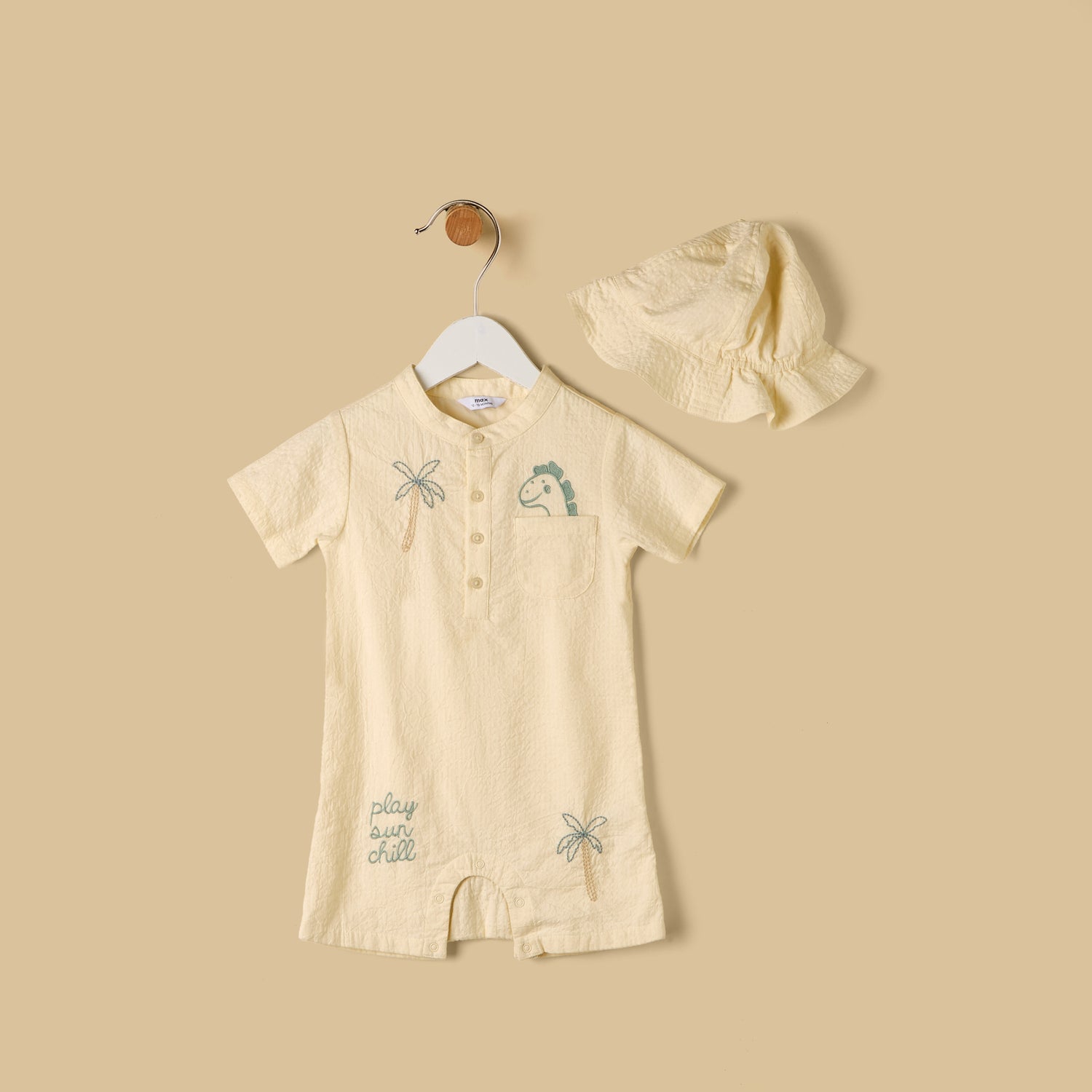Embroidered Cotton Romper with Cap
