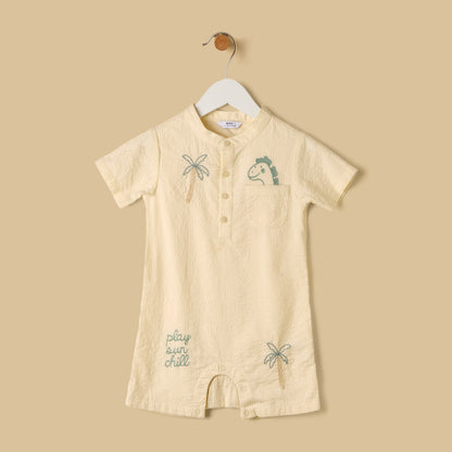 Embroidered Cotton Romper with Cap