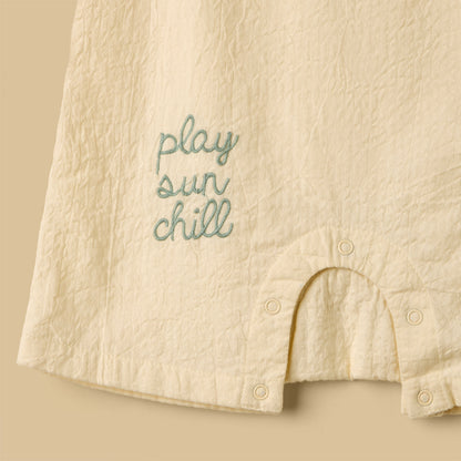 Embroidered Cotton Romper with Cap